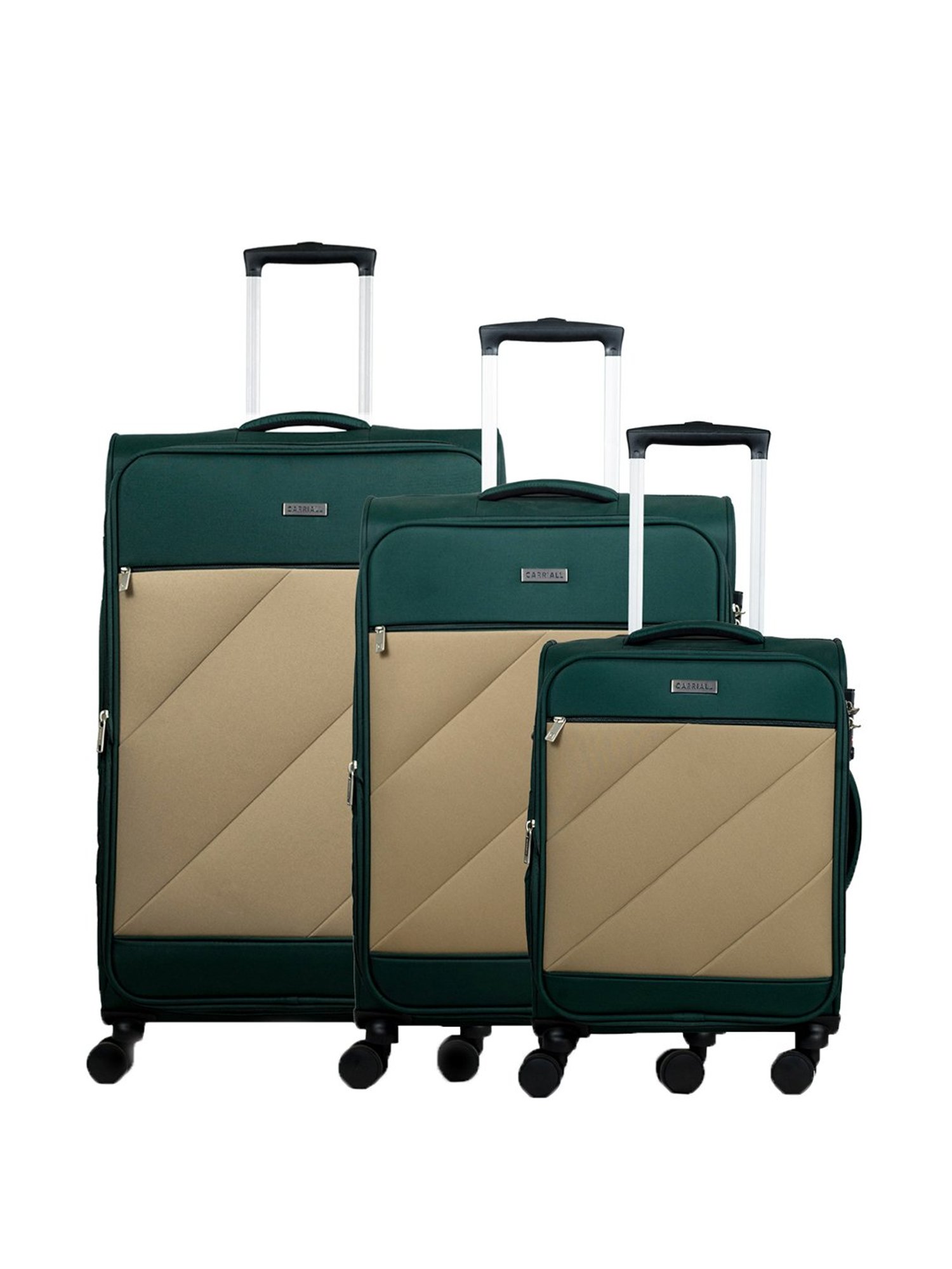 Carriall Green & Beige 4 Wheel Large Soft Cabin Trolley Pack of 3 - 79 cm
