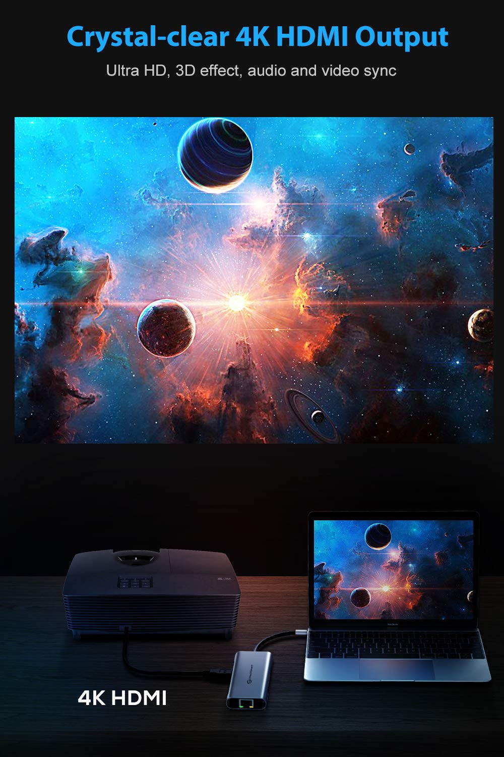 YXwin USB C Hub, 5-in-1 USB C Adapter, with 4K USB C to HDMI, SD/TF Card Reader, 2 USB 3.0 Ports, for MacBook Pro 2016/2017/2018, Chromebook, Xps, and More