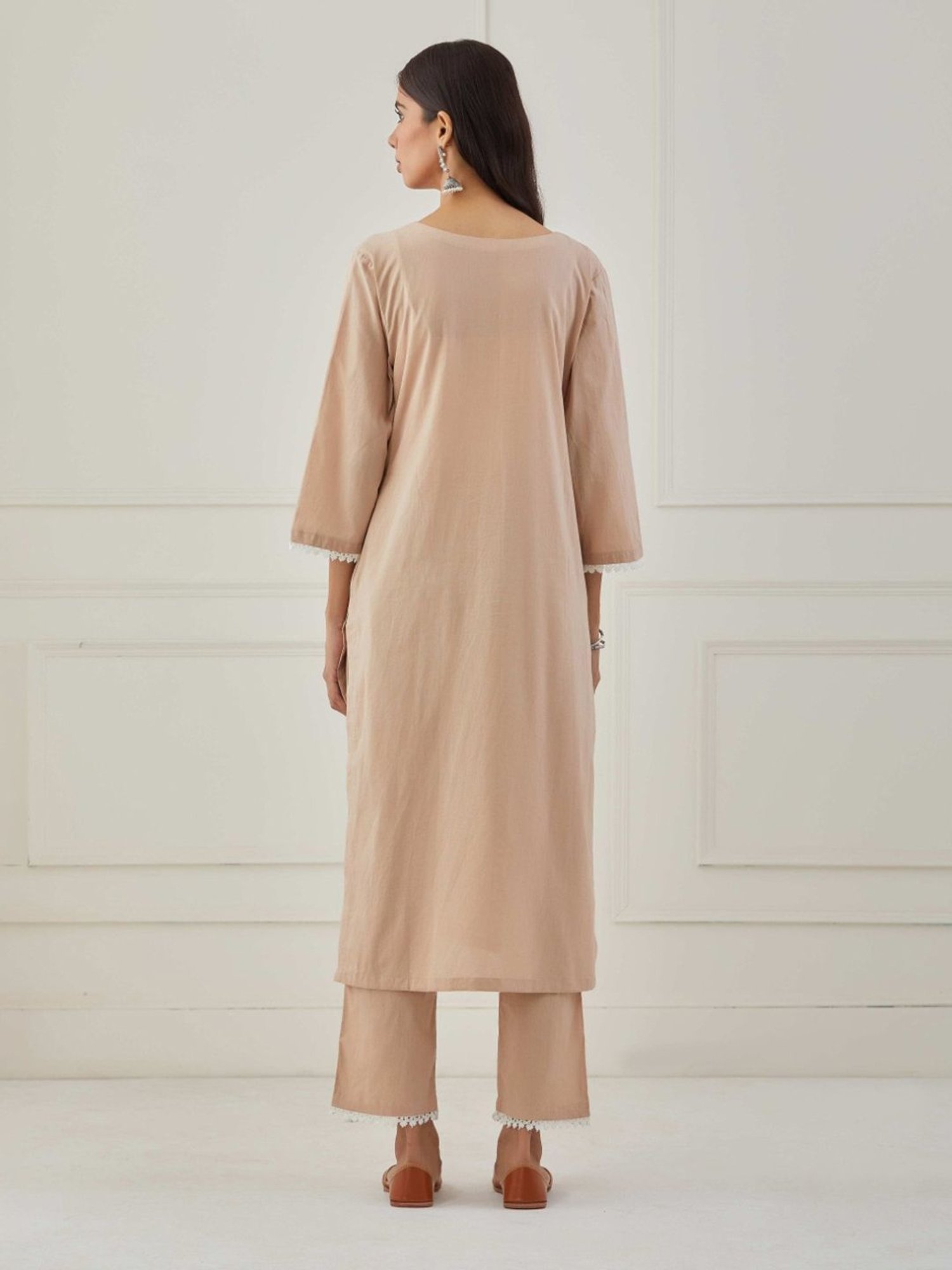 Priya Chaudhary Beige Sudha Embroidered Cotton Kurta with Pants