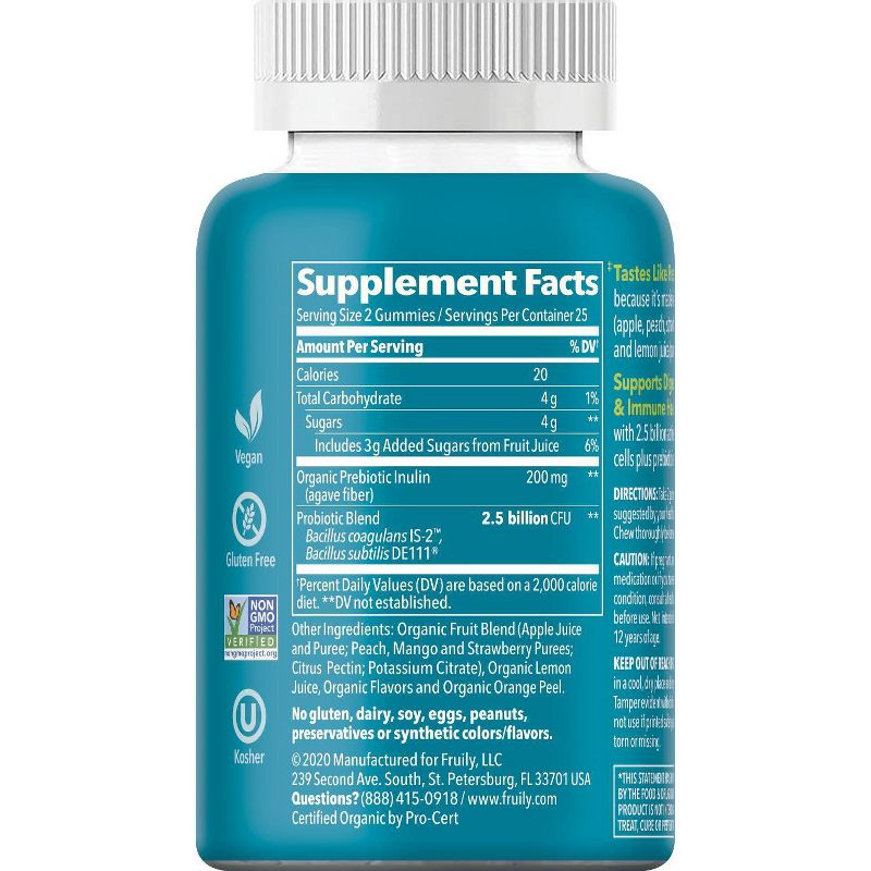 Fruily Organic Probiotic + Prebiotic Real Fruit Gummy - 50ct