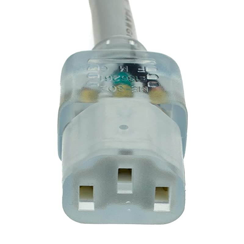 6 feet Hospital Grade Green Dot Power Cord Nema 515 Male to C13 Female Clear Plug 14 AWG SJT 15 Amp125 Volt Power Supply Cord Clear