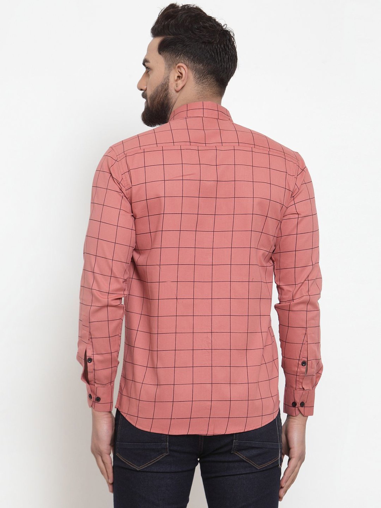 Jainish Peach Cotton Regular Fit Checks Shirt