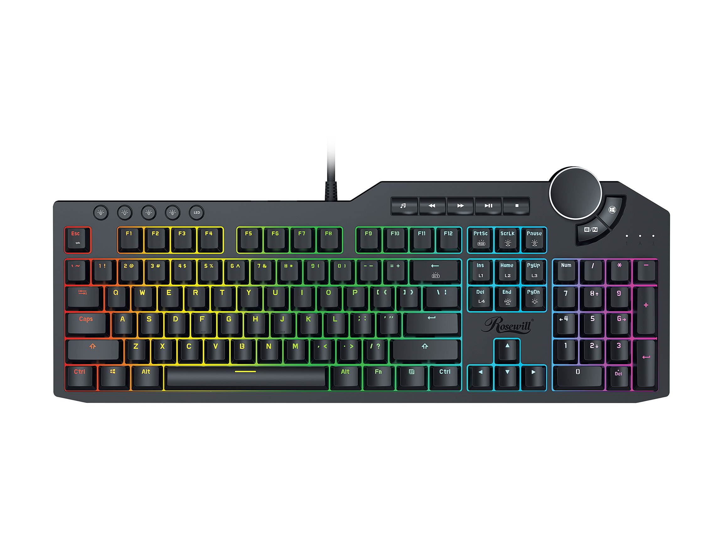 Rosewill Mechanical Gaming Keyboard, 15 RGB Backlit Modes, 2-Port USB Passthrough, Media Keys and Multifunctional Volume Dial, Blue Switches - NEON K90 RGB