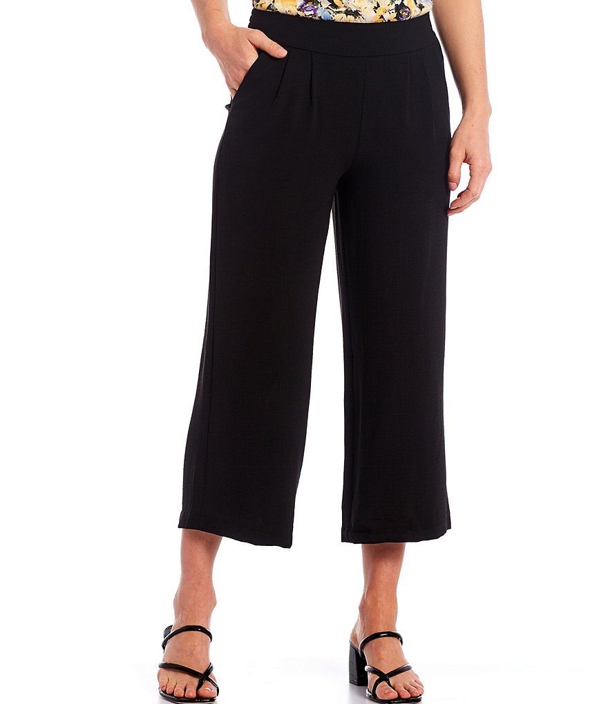 I.N. Studio Crosshatch Pull-On Wide Leg Pleat Front Crop Pants