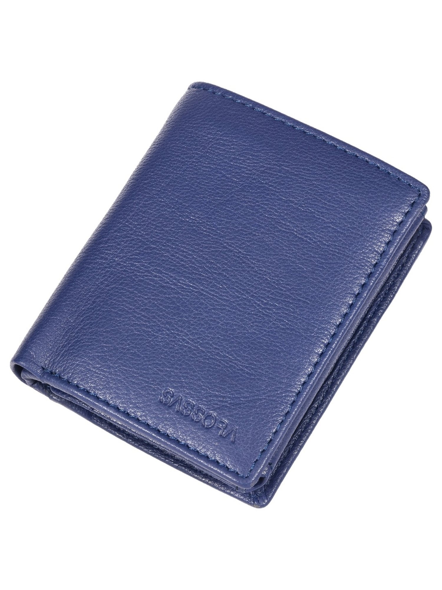 SASSORA ZION Blue Leather RFID Bi-Fold Wallet