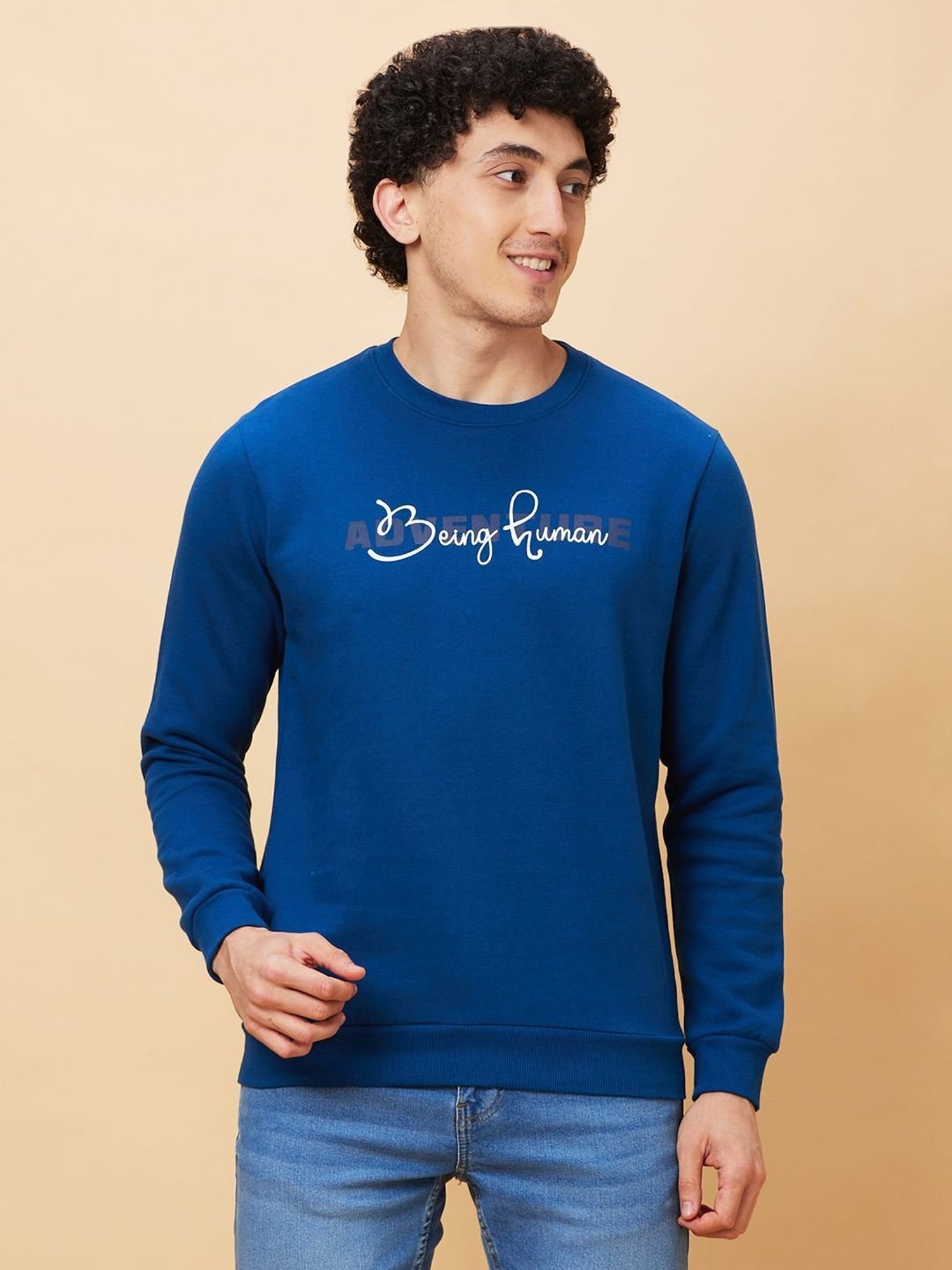 Being Human Dark Blue Oversized Print Sweatshirt