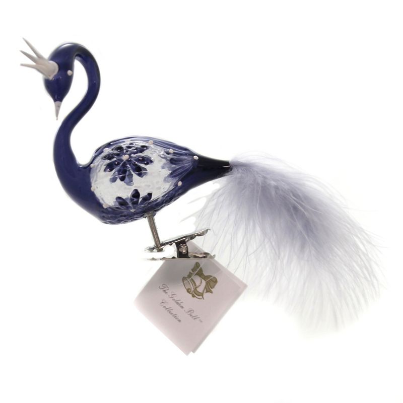 Golden Bell Collection 4.0" Navy Iridescent Peacock Ornament Cip On Bird Feather  -  Tree Ornaments