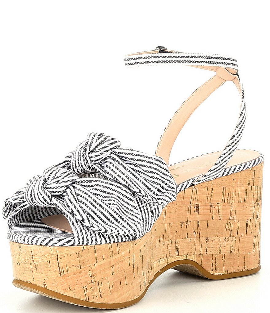 kate spade new york Julep Bow Stripe Ankle Strap Cork Platform Wedge Sandals