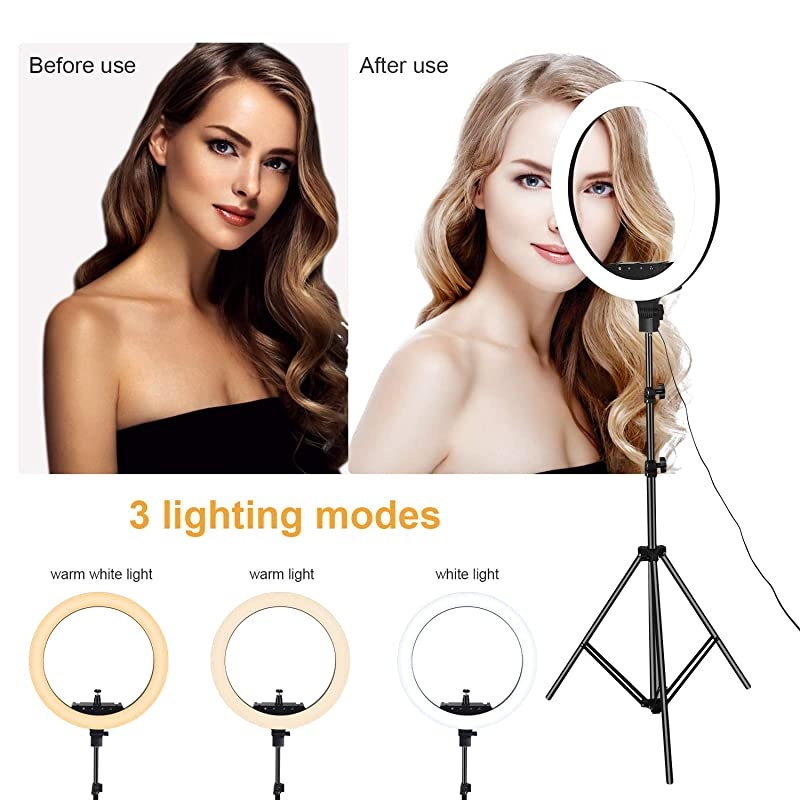 Light Light with Stand 18 Inch 3 Color Mode 3200k6000k Color Temperature Dimmable 60W 400 LED Beads with Remote Controlled for Photography Phone Camera YouTube Vlog Makeup Studio Video