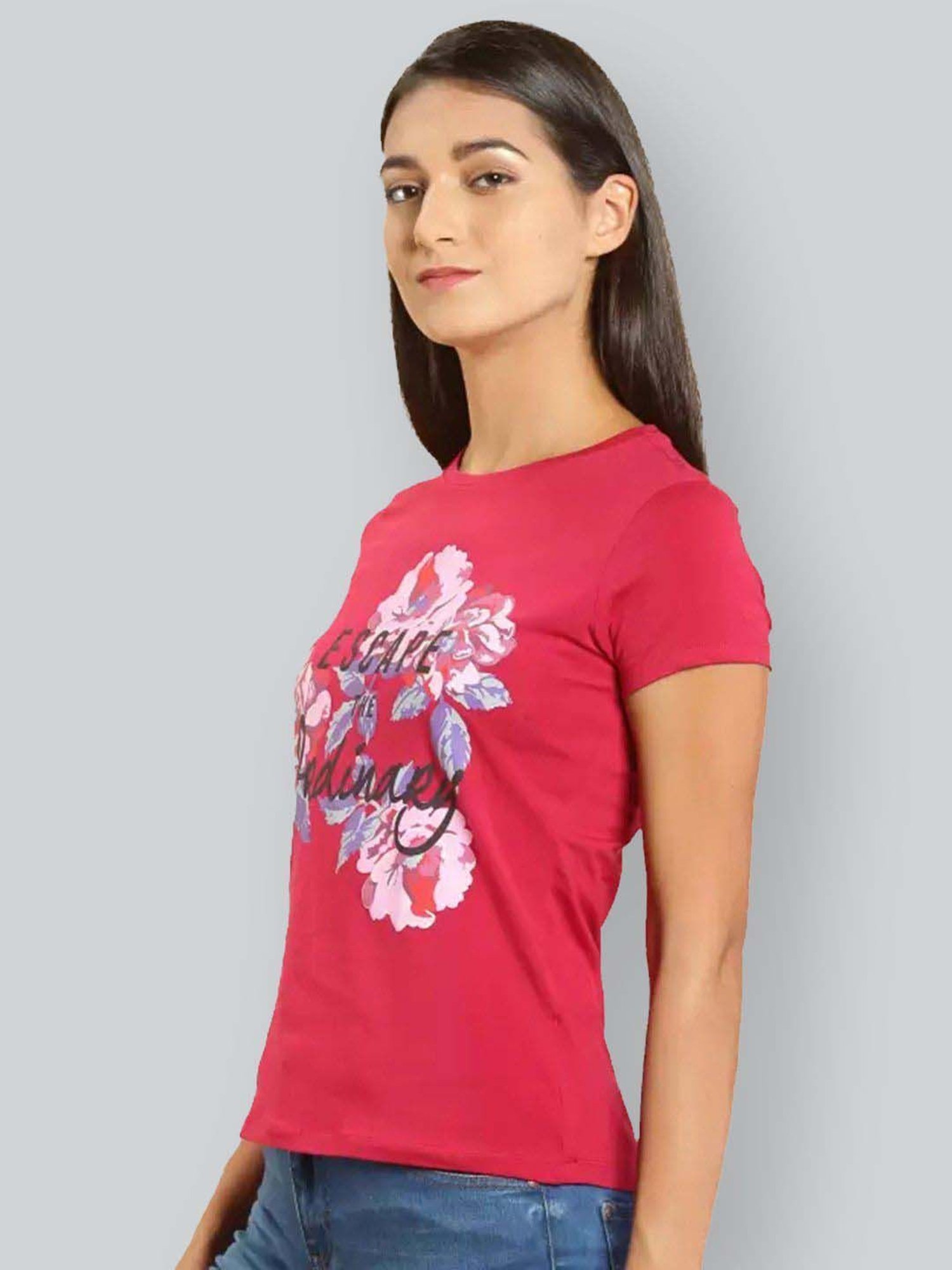 Lyra Pink Cotton Printed T-Shirt