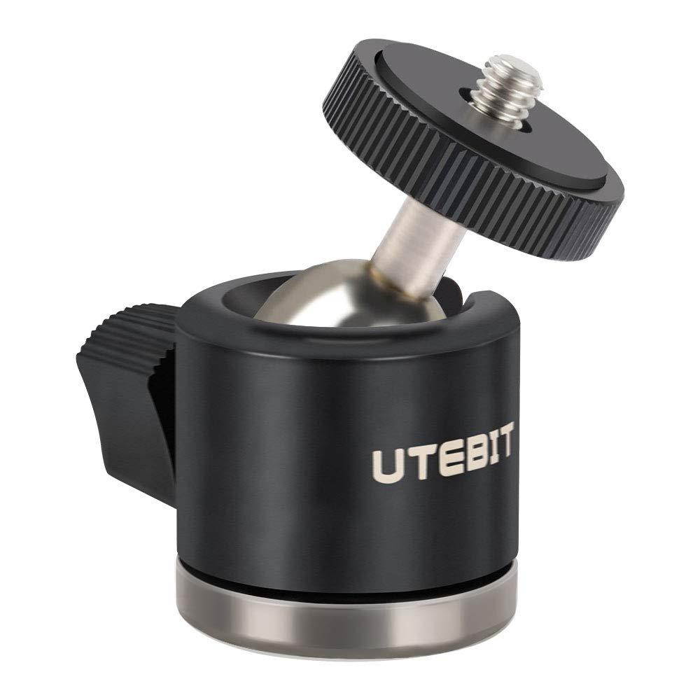 UTEBIT Ball Head Mini with Lock 360 Dgree Hot Shoe Tripod Mount Adapter Bottom Diameter 1.25inch Aluminum Ballhead Max Load 6.6lb Compatible for DSLR Camera/Video Recorder/Vive