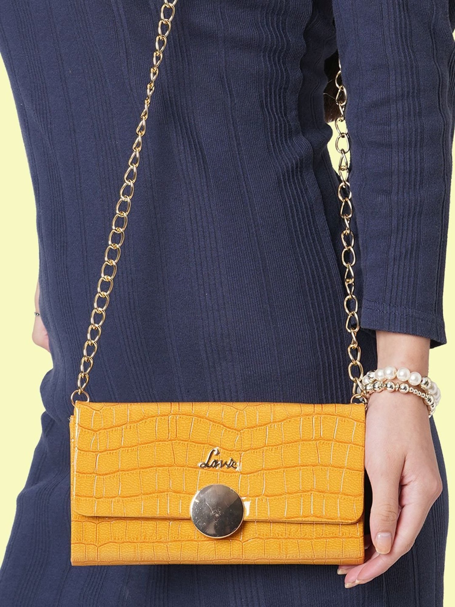 Lavie Ocher Textured Medium Sling Handbag