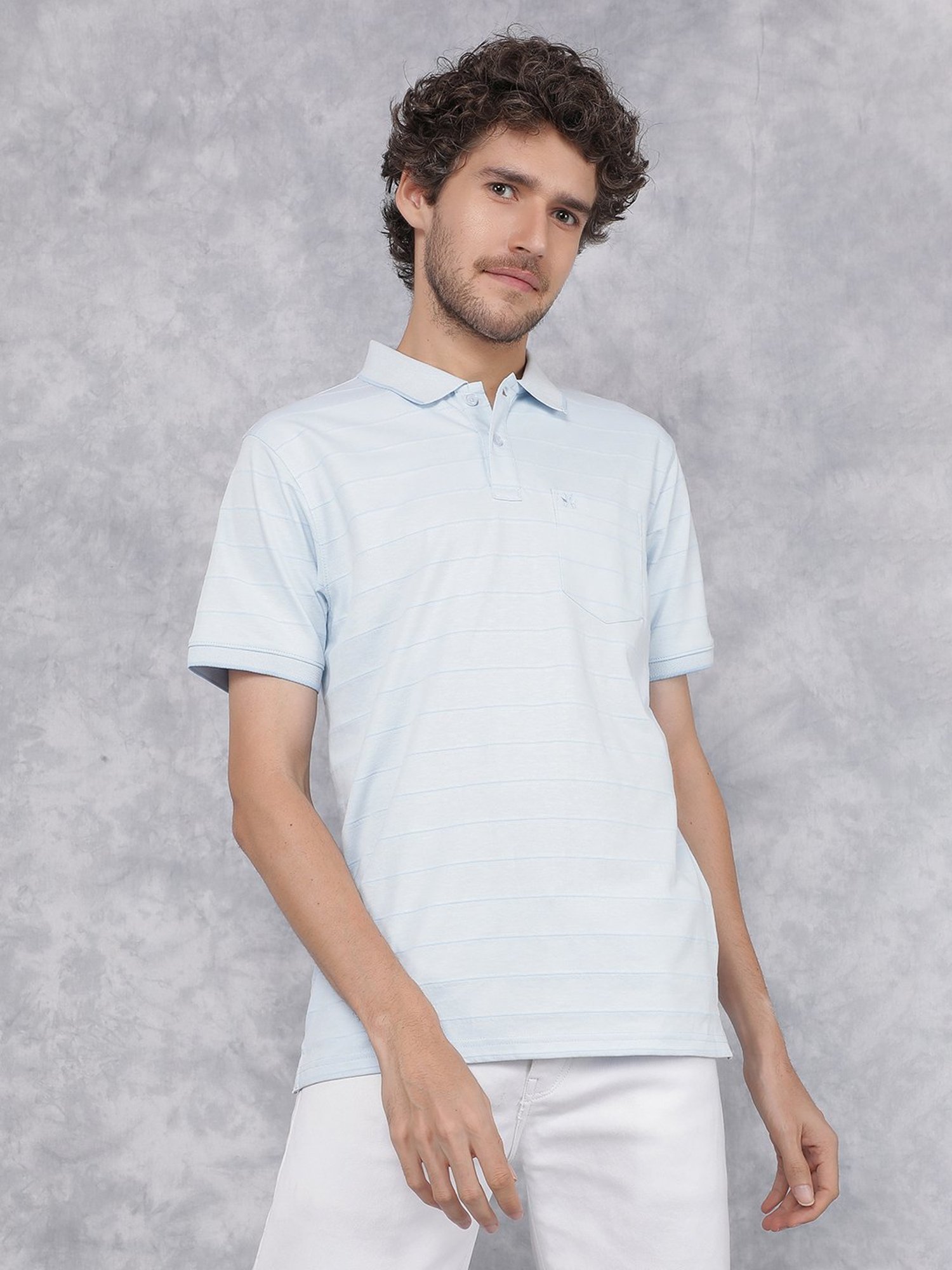 Crimsoune Club Blue Slim Fit Striped Polo T-Shirt