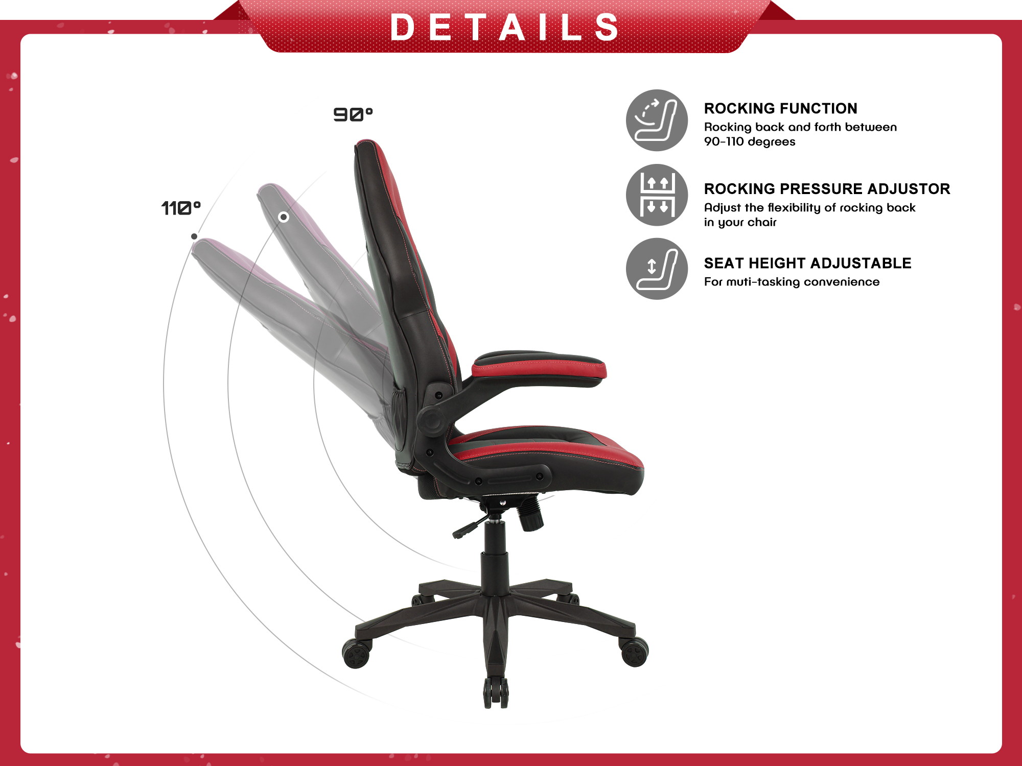 RIMIKING Bonded Leather Racing Ergonomic Gaming Chair Executive Computer Desk Office Chair with Height Adjustable 360&deg;Swivel Flip-up Arms Lumbar Support