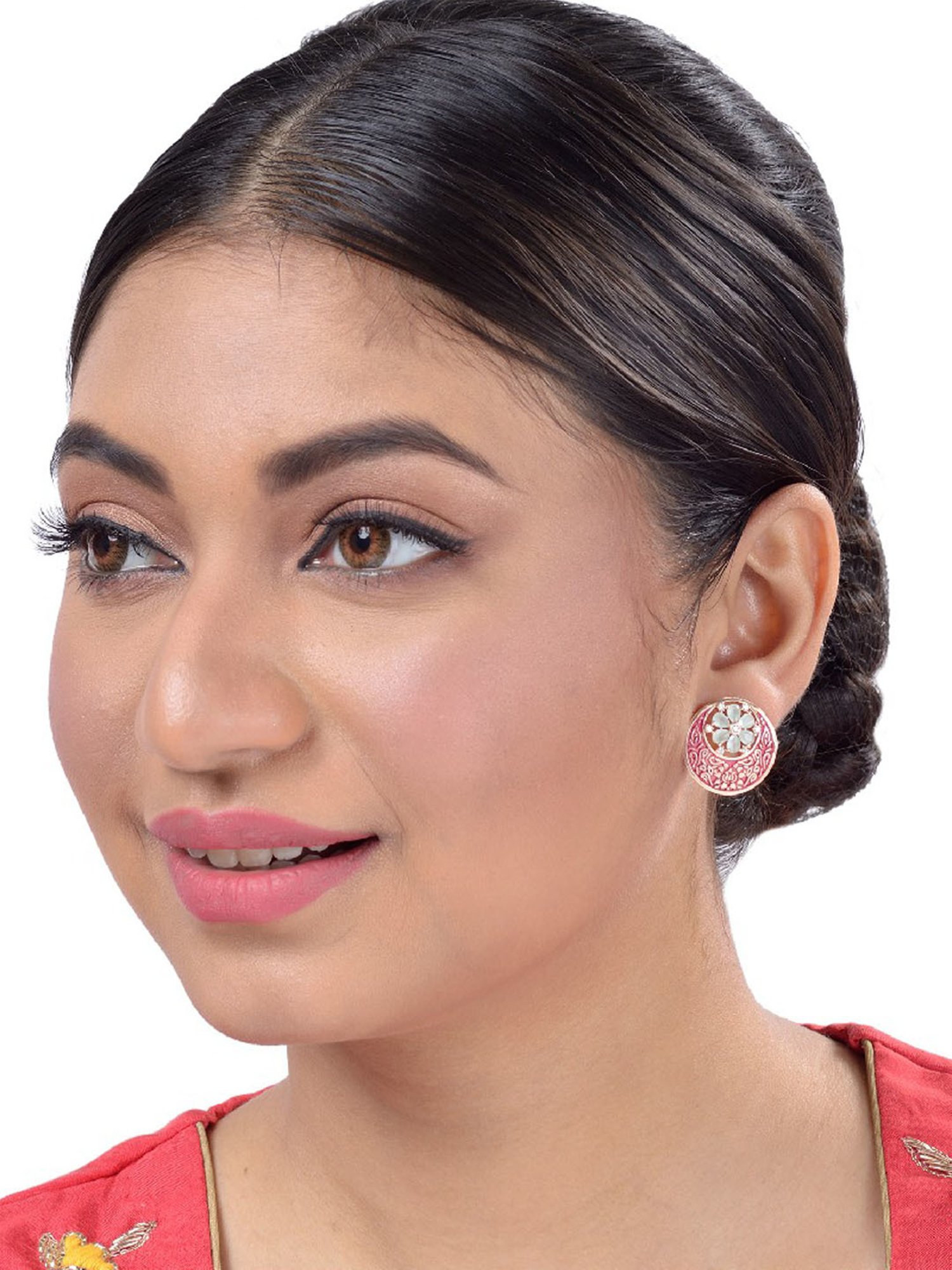 Saraf RS Jewellery Red Chandbali earrings with Blue diamond