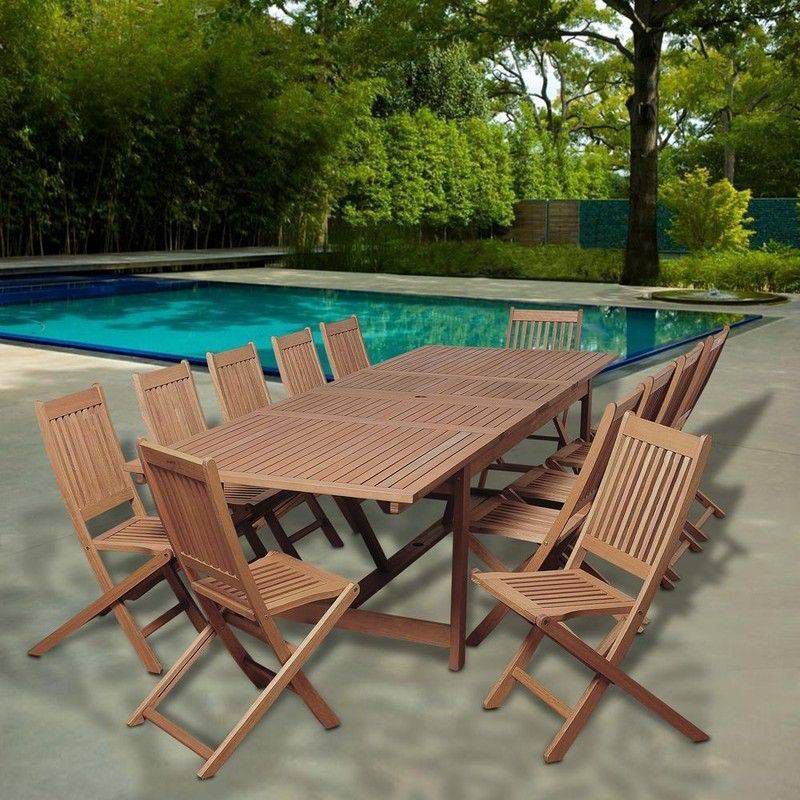 Barrett 13pc Patio Eucalyptus Wood Extendable Dining Set - International Home Miami