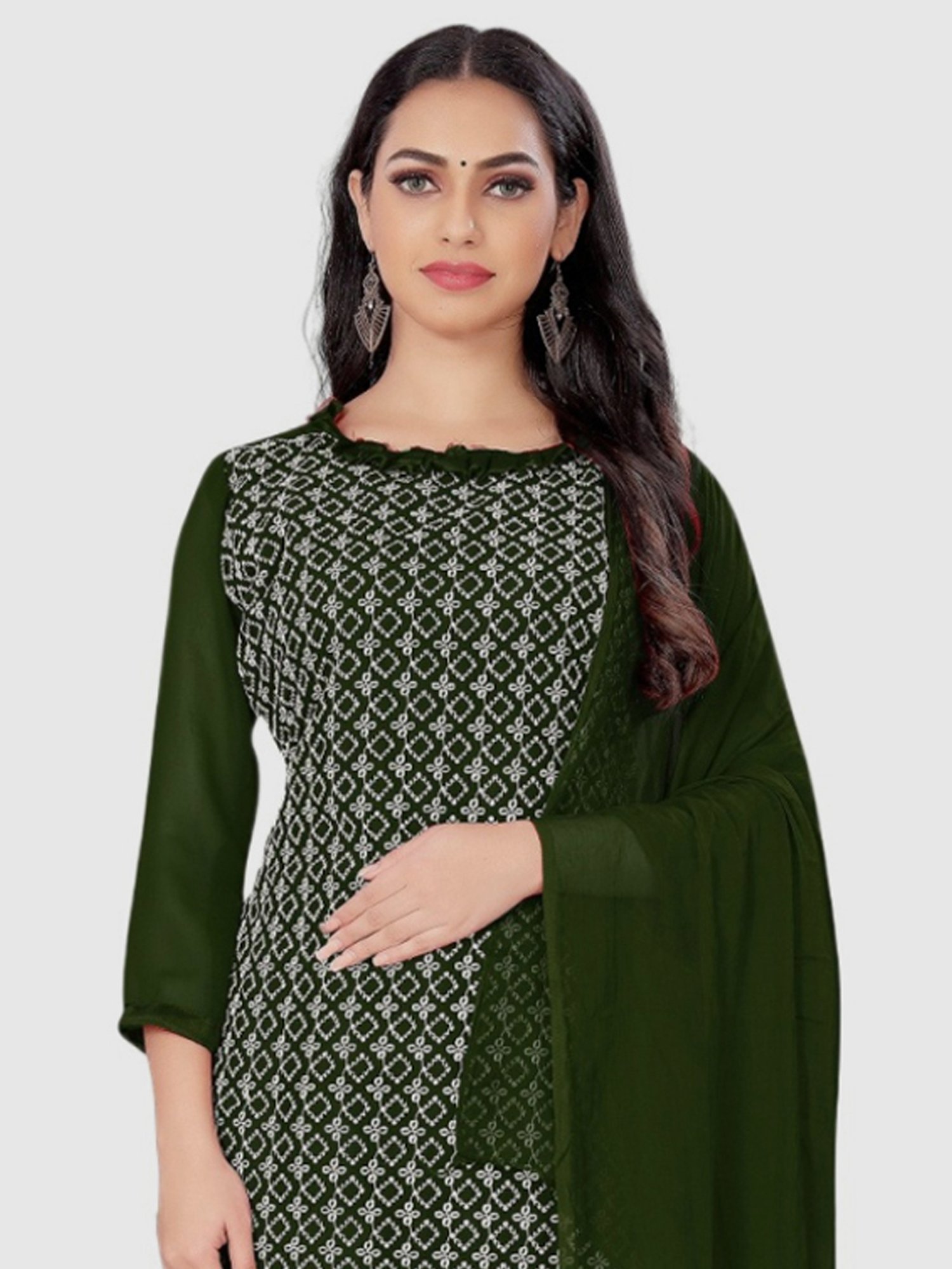 APNISHA Green Embroidered Unstitched Dress Material