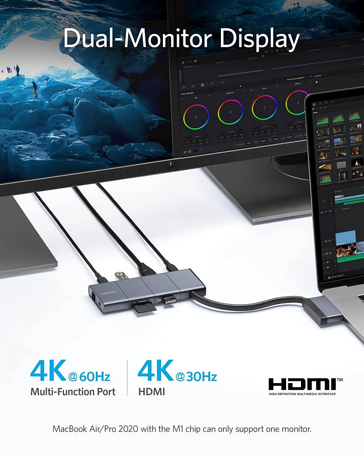 Anker USB C Hub for MacBook, PowerExpand 9-in-2 USB C Hub with 85W Power Delivery, 4K@30Hz HDMI, USB C Multi-Function Port, 2 USB-A 3.0 Ports, 1 Gbps Ethernet, 3.5 mm Audio, SD and microSD Card Reader