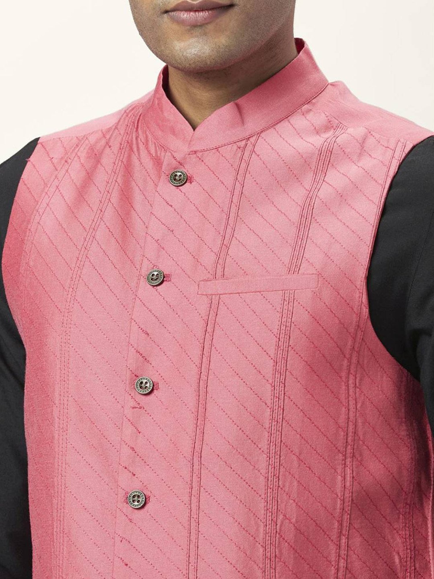 Indus Route By Pantaloons Coral Regular Fit Embroidered Nehru Jacket
