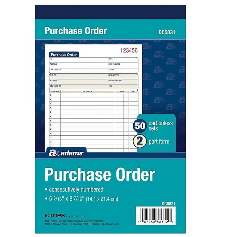 Adams Purchasing Order Book 2-Part 5-9/16"x8-7/16" 50 Sets/BK DC5831