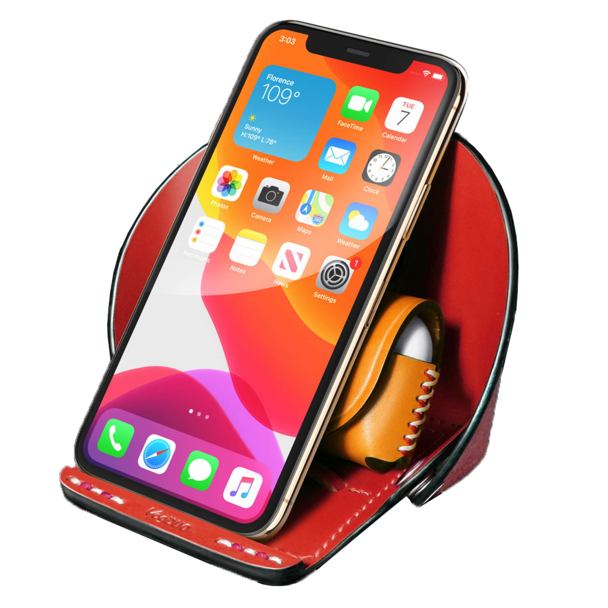 VogDUO- Genuine Leather Stand, MagSafe Charger cable-secured design, Foldable, lightweight, multi-angle, Compatible with iPhone 8 to iPhone 12 Pro Max, Google Pixel, Samsung Galaxy