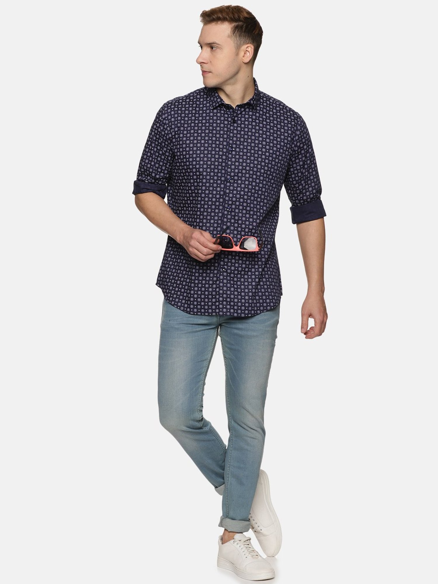 Don Vino Navy Slim Fit Floral Print Shirt