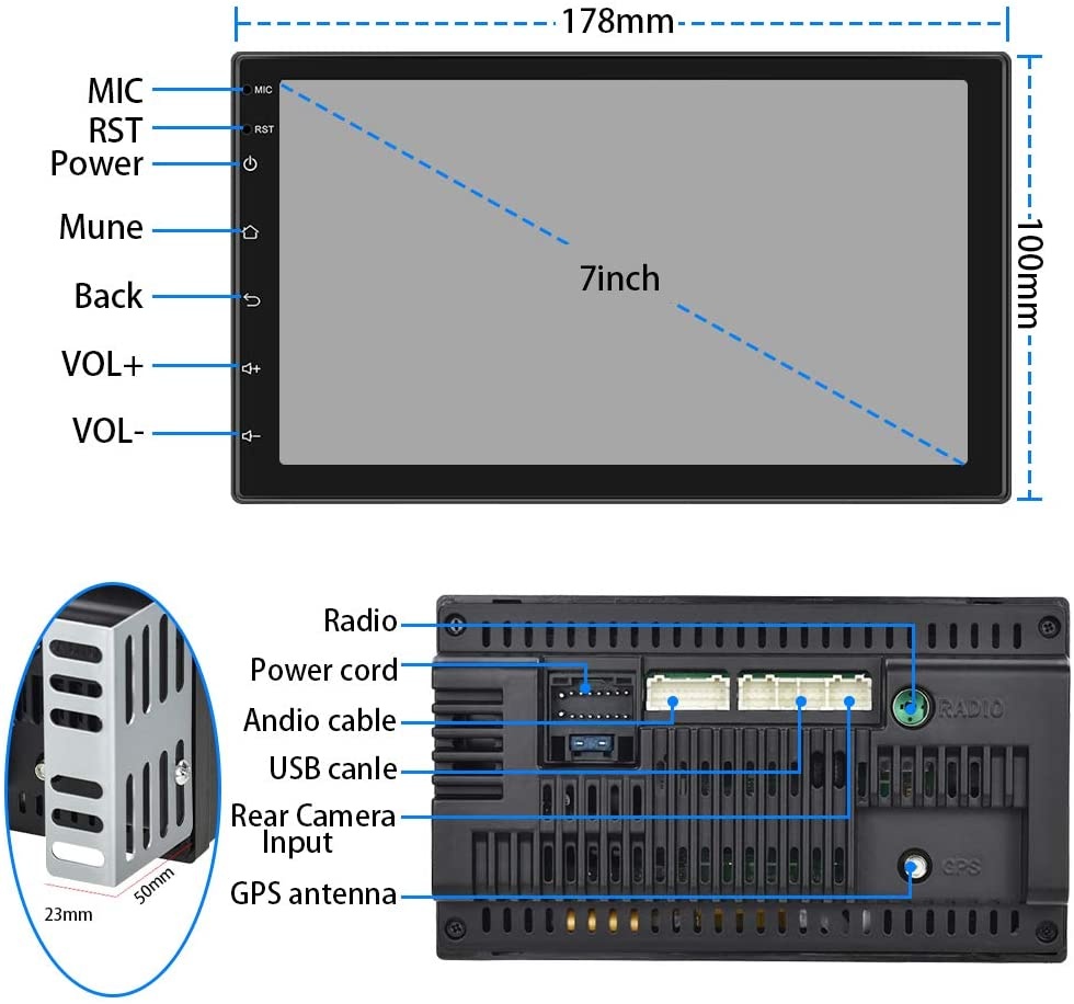 Double Din Car Stereo, Android 10.1 Bluetooth Car Radio7'' Touchscreen GPS Navigation Indash Head Unit with WiFi Mirror Link FM Radio 2USB+Rear View Camera