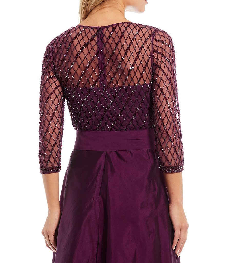 Pisarro Nights Beaded Bodice Hi-Low Boat Neck 3/4 Sleeve Dress