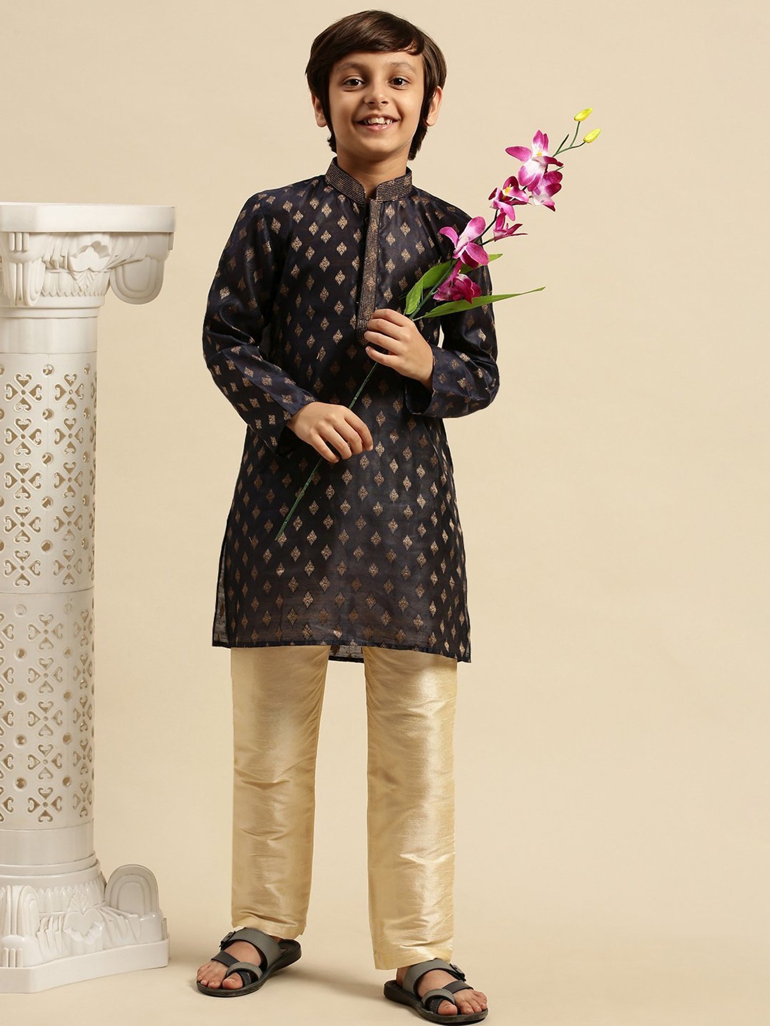 Sanwara Kids Deep Blue Embroidered Kurta