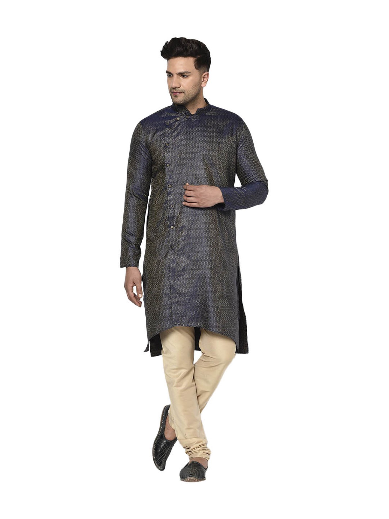 Tabard Royal Blue & Beige Printed Kurta & Churidar Set
