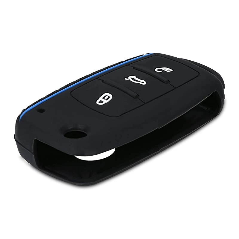 Silicone Key Fob Cover Compatible with VW Skoda SEAT 3 Button Car Key - Don't Touch My Key White/Black/Blue