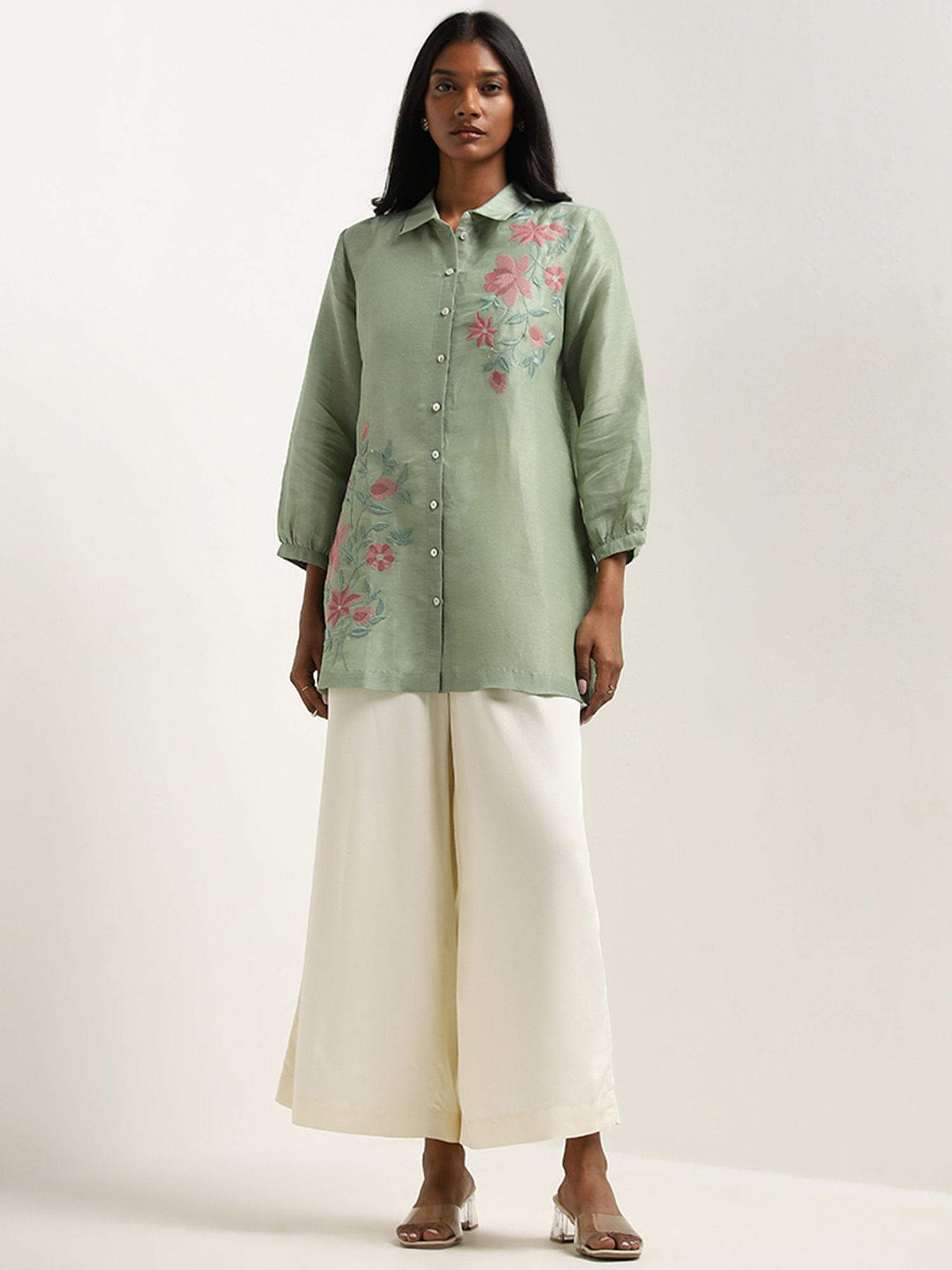 Zuba by Westside Sage Floral Embroidered A-Line Tunic