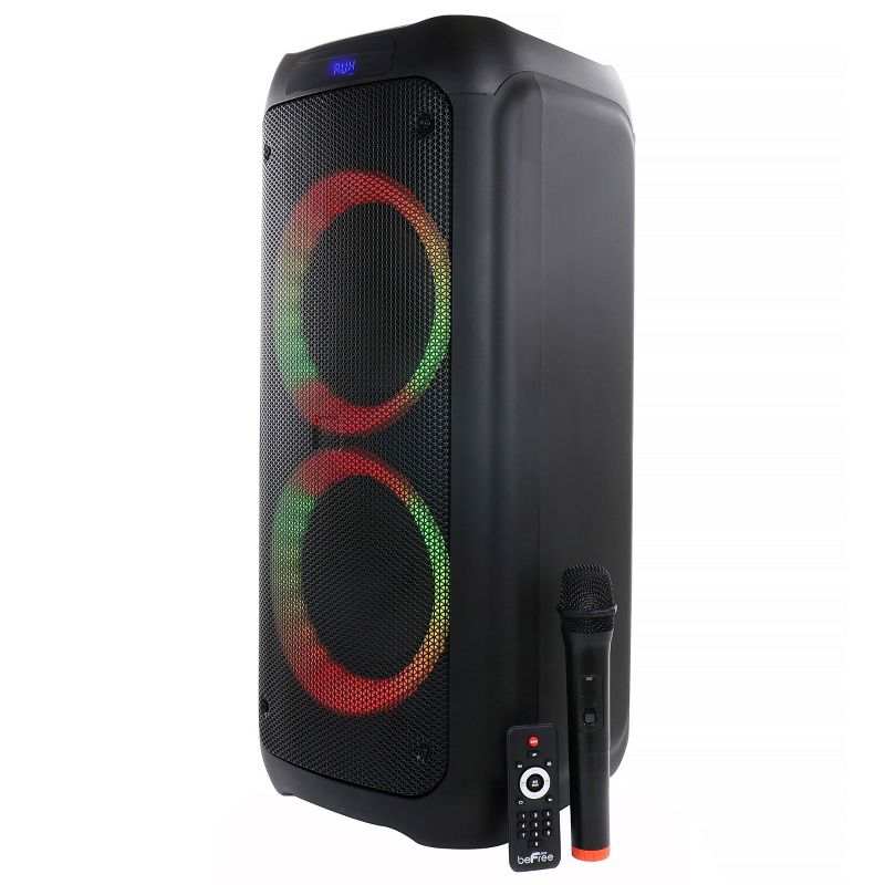 beFree Sound Dual 8 Inch Bluetooth Wireless Portable Party Speaker with Reactive Lights