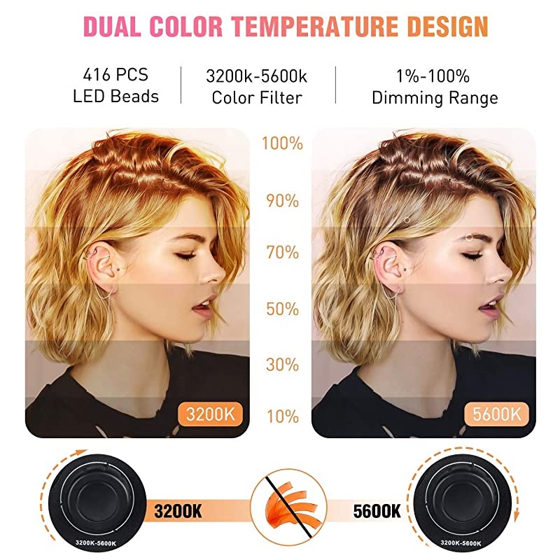 Light 18 Inch LED light Kit with 73 inch Tripod Stand with Phone Holder Adjustable 3200-6000k Color Temperature Circle MUA Lighting for Camera for Vlog, Makeup,Youtobe, Video Shooting, Selfie