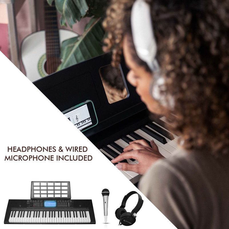 Technical Pro 61 Keys Electric Piano Learning Keyboard Bundle w Seat, Stand, Mic