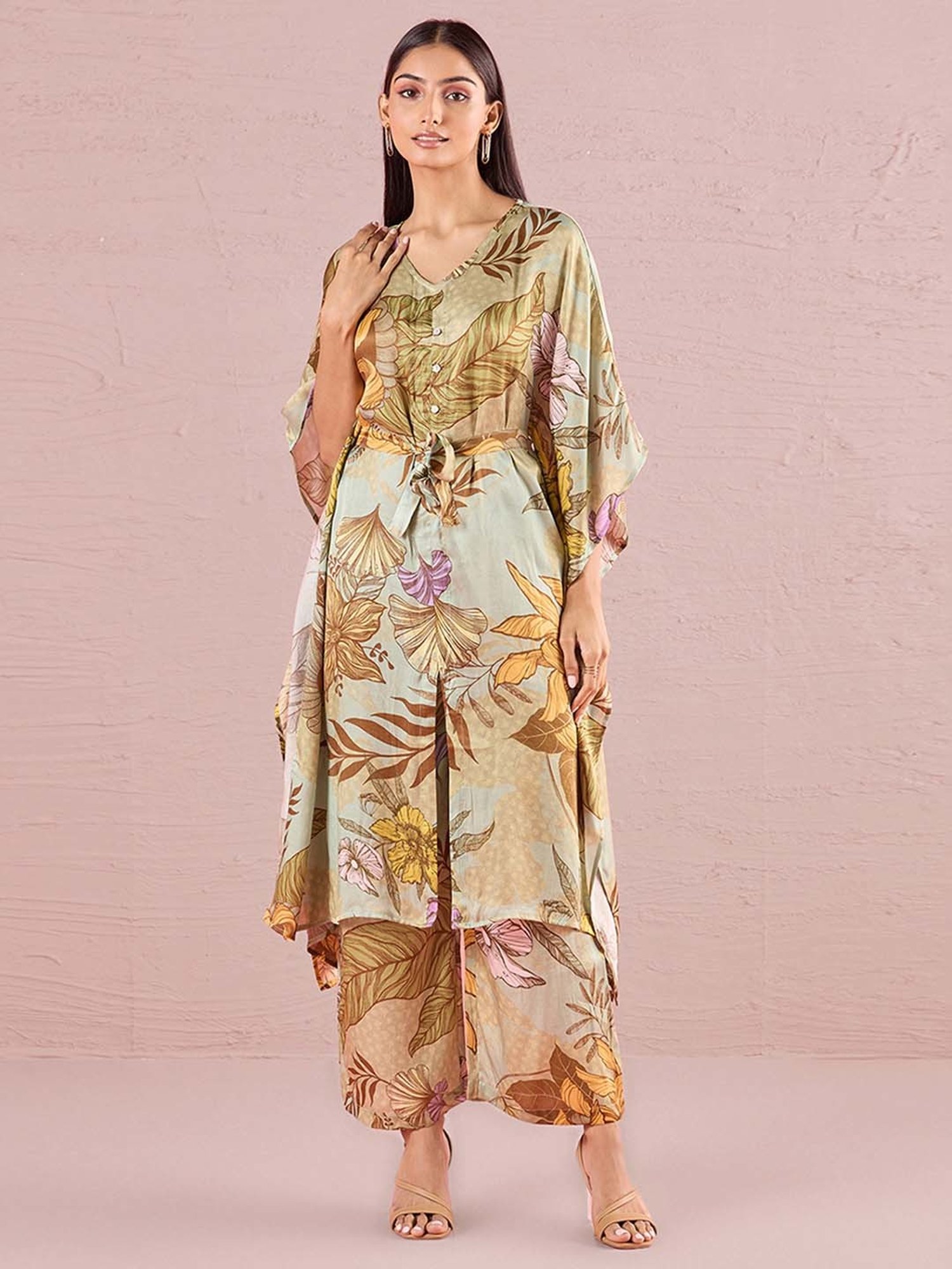 navyasa by liva Green Kaftan & Pants Set