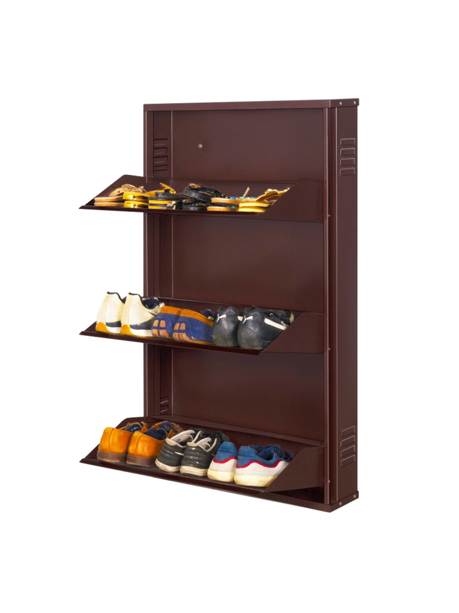 Delite Kom Metal Shoe Rack - 24" 3 Shelf, Coffee, PowderCoat, Wall Mount, DIY