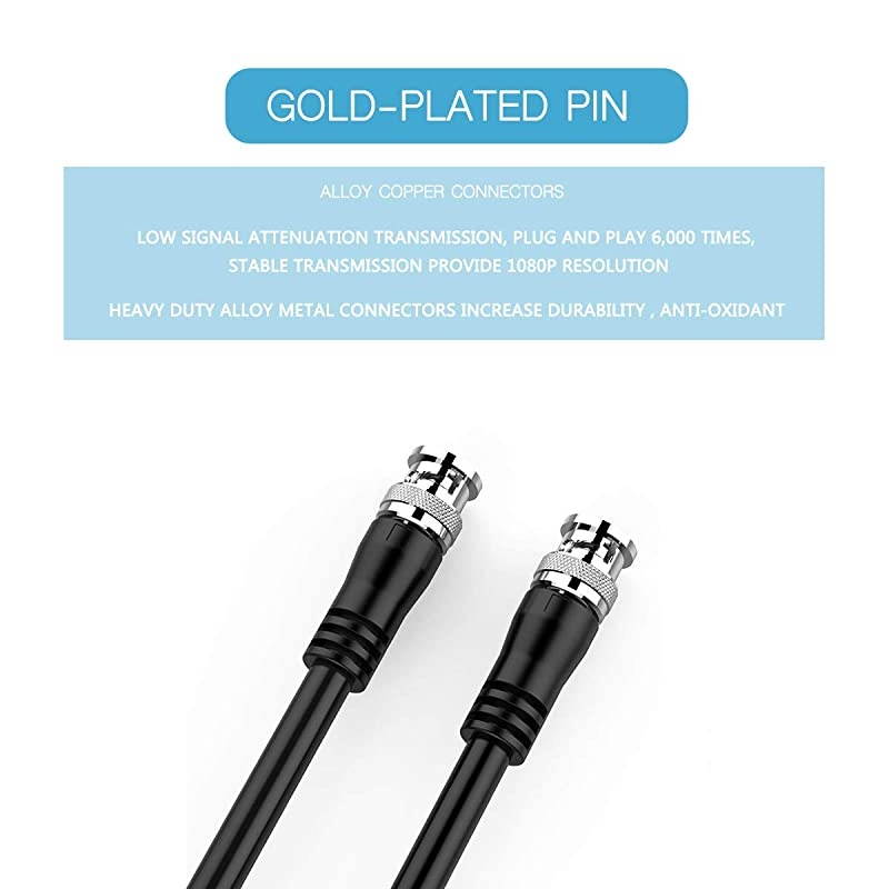 SDI Cable 6ft,  HD-SDI Cable 3G 75 Ohm Coax Cable 75-5 BNC to BNC Cable Copper Connectors Anti Oxidant 1080P for Video Security Camera CCTV Systems