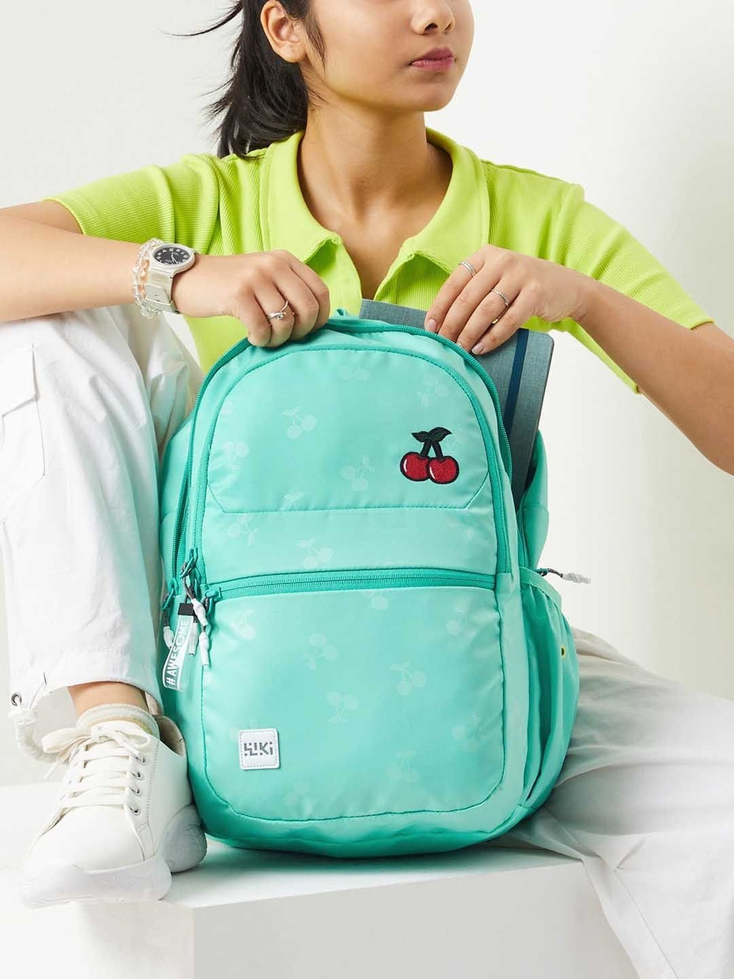 Wiki Back to School 1 Green Polyester Printed Backpack - 22 Ltrs