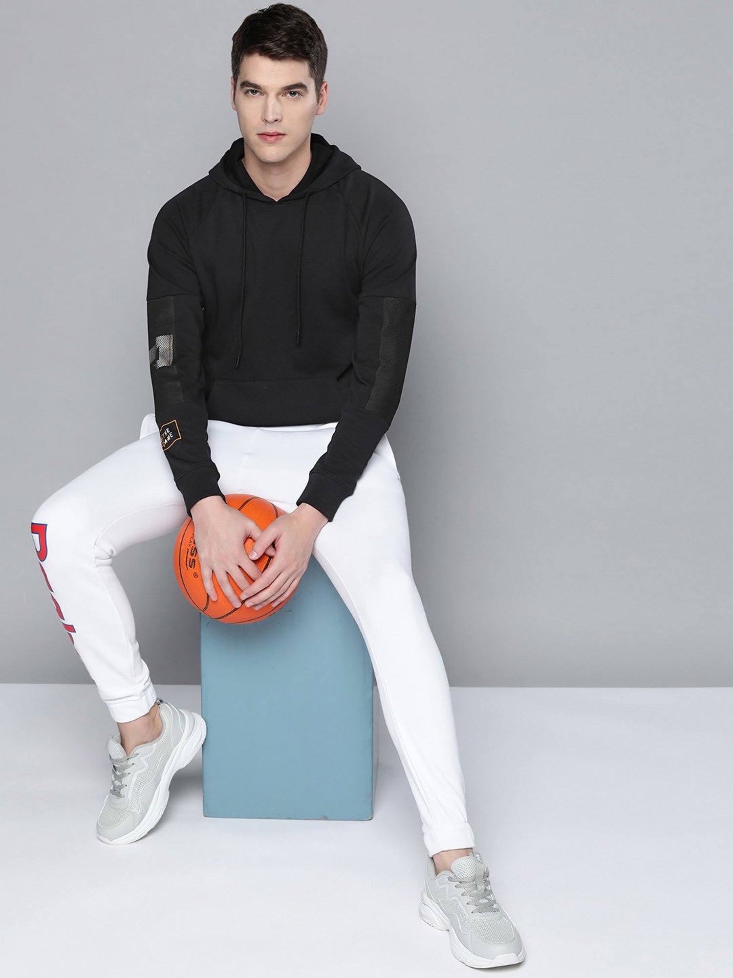 ALCIS Black Regular Fit Printed Hooded Sweatshirt