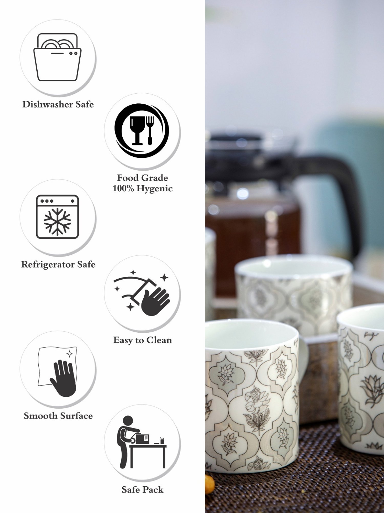 Goodhomes Multicolor Bone China Tea Cup - Set of 6 (210ml)