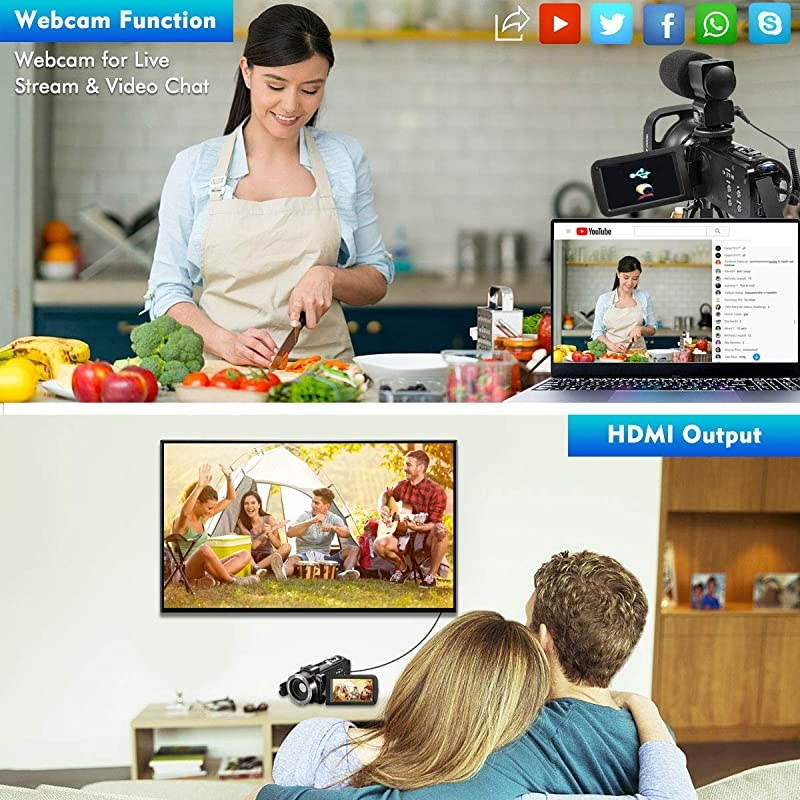 Camera Camcorder Digital Youtube Vlogging Camera 27K Full HD 36MP30FPS IR Night Vision 30quot IPS Touch Screen 16X Digital Zoom Camcorder with Microphone Remote Control 2 Batteries