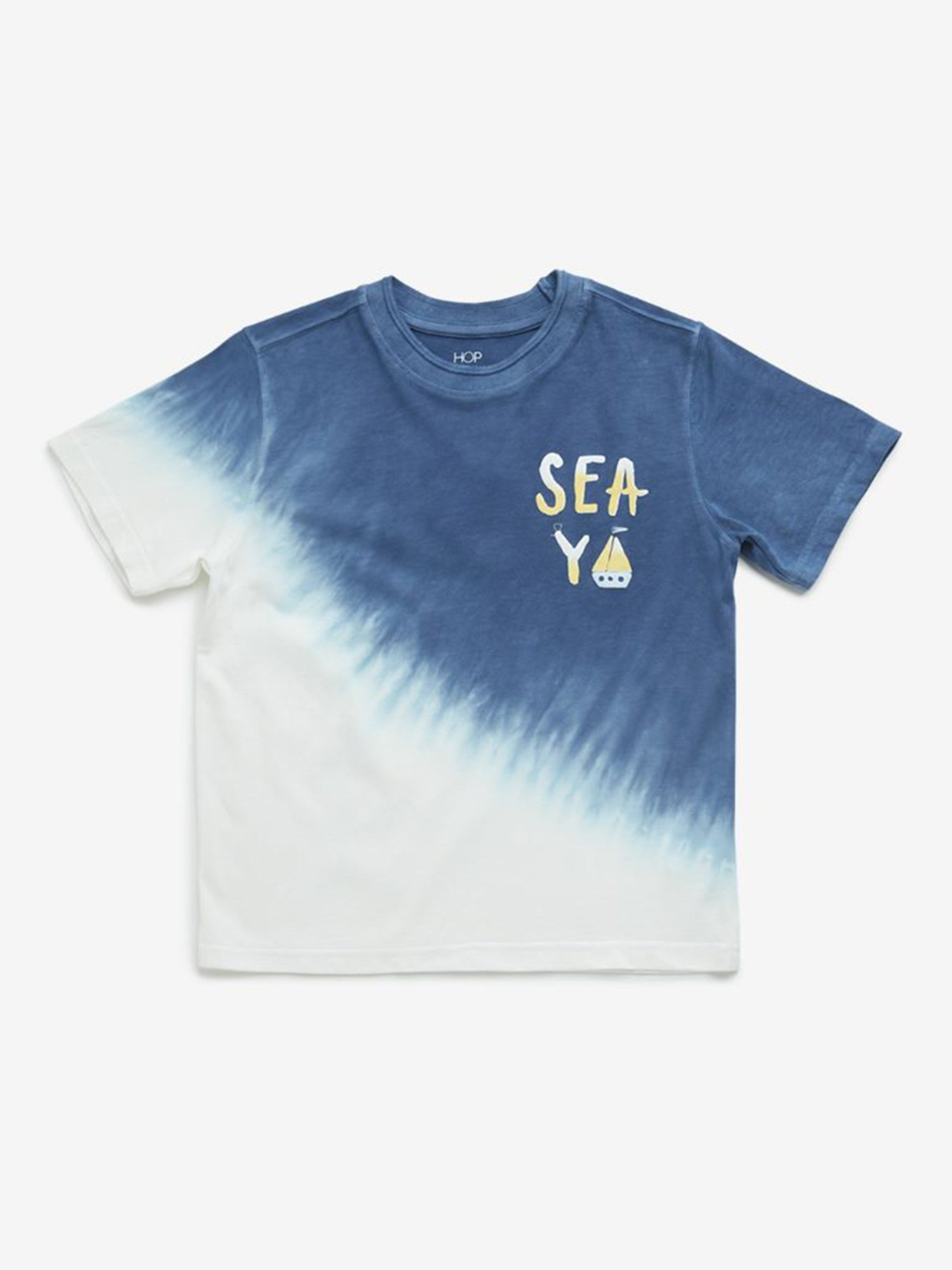 HOP Kids by Westside Blue Tie-Dye Printed Cotton T-Shirt