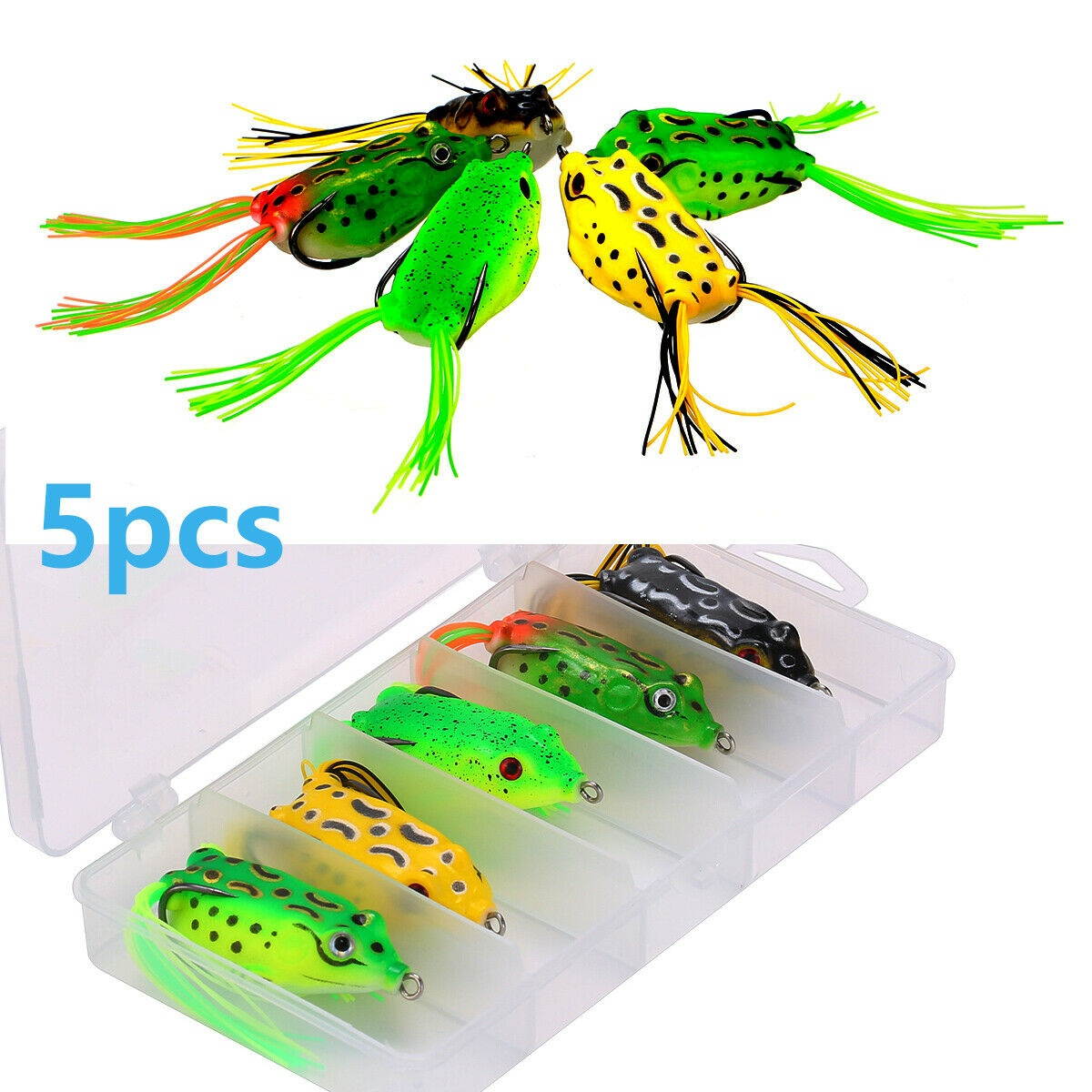 Frog Topwater Soft Fishing Lure Crankbait 5pcs/set 2.5in 0.4oz Bass Fishing Bait