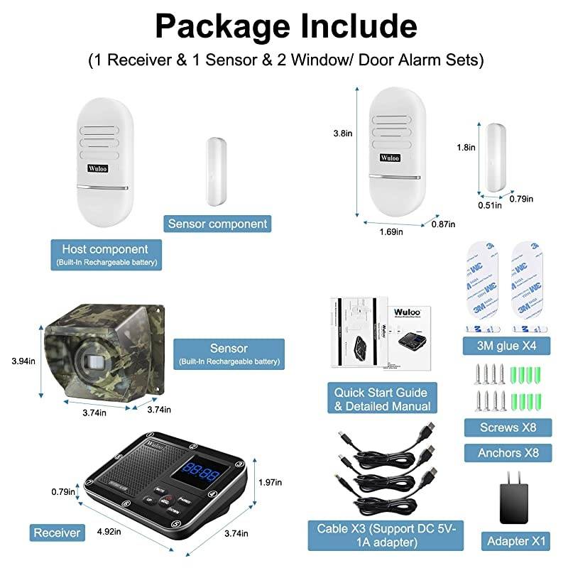 Window Alarm for Home Driveway Alarm Alert Multifunctional 4 Piece Wireless Home Security System Rechargeable BatteryWeatherproofMute ModeClock and Alarm