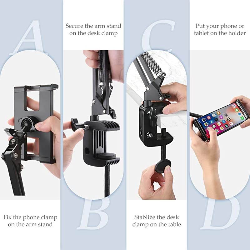Tablet Mount Lazy Holder Adjustable Long Arm Clamp Compatible for iPad Air Pro Mini iPhone 11 Pro Max X 8 7 6 6S Samsung Galaxy S9 Plus S8 Nintendo Switch All 4129 Cell Phone and Tablet