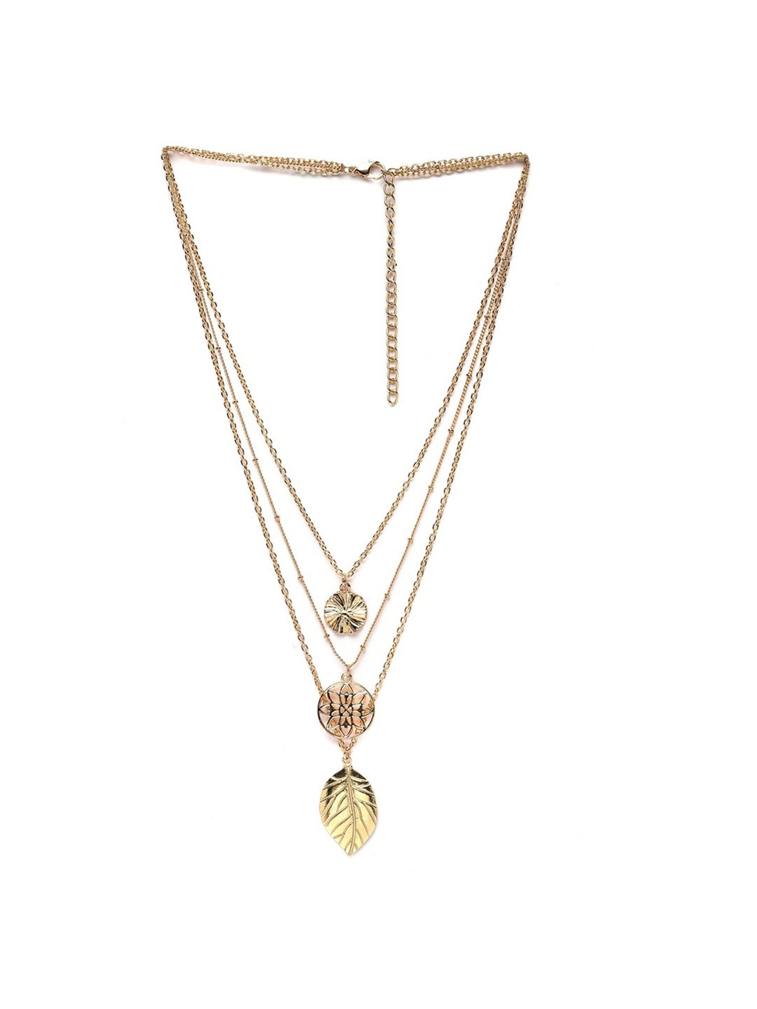 Karatcart Golden Sea Shell and Textured Disk Multicharm Multilayered Chain Women