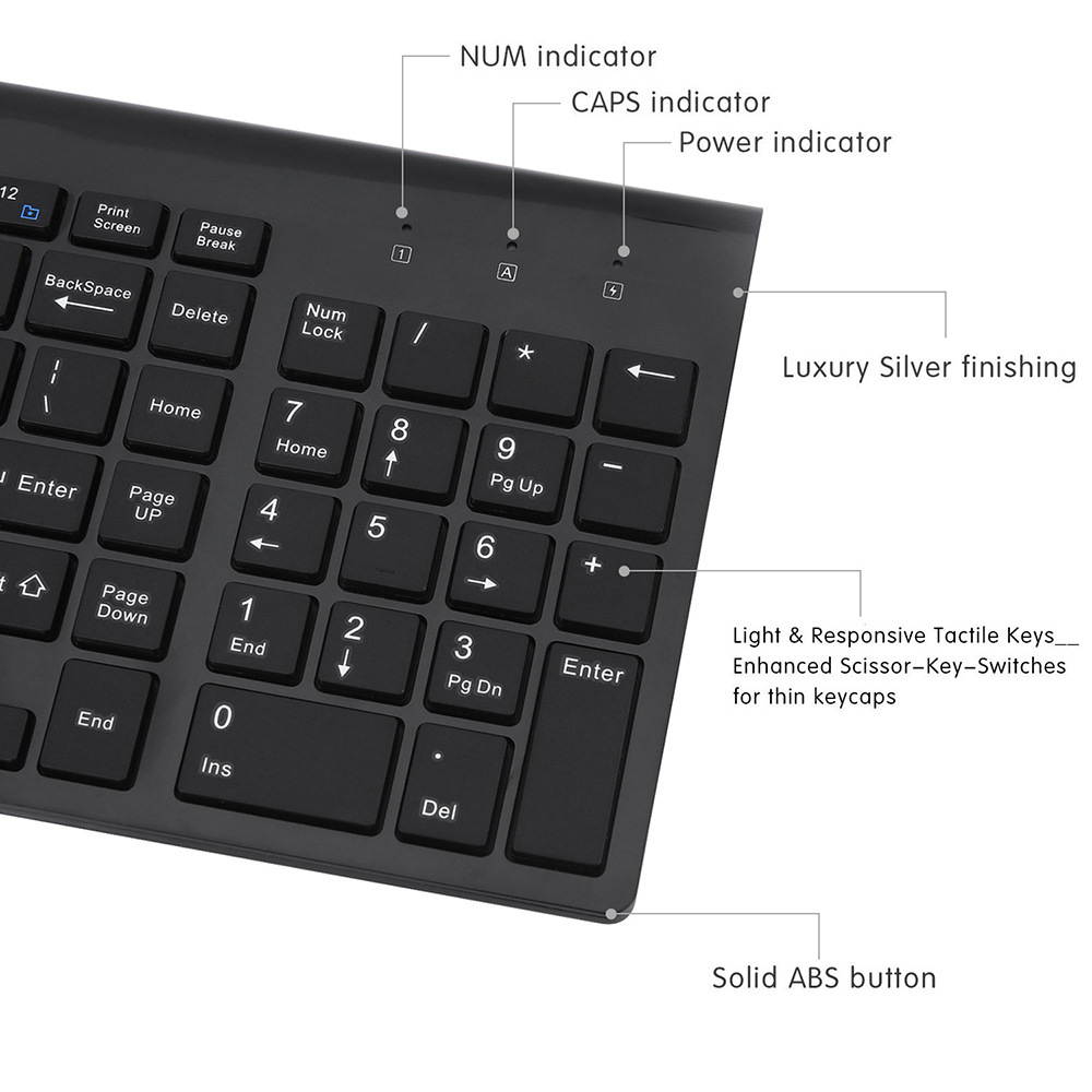 E168 Wireless Keyboard and Mouse Combo,Full Size Quiet US Layout Slim Travel Compact Compatible with iMac MacBook PC Laptop Tablet Notebook Windows10 (Black)