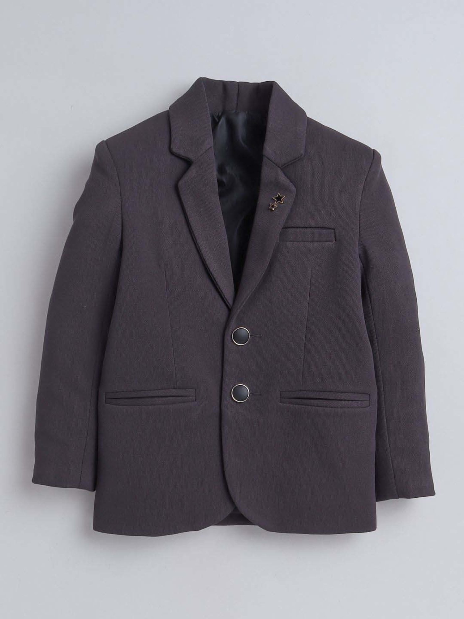 Fourfolds Boys Darkgrey Solid Full Sleeves Blazer