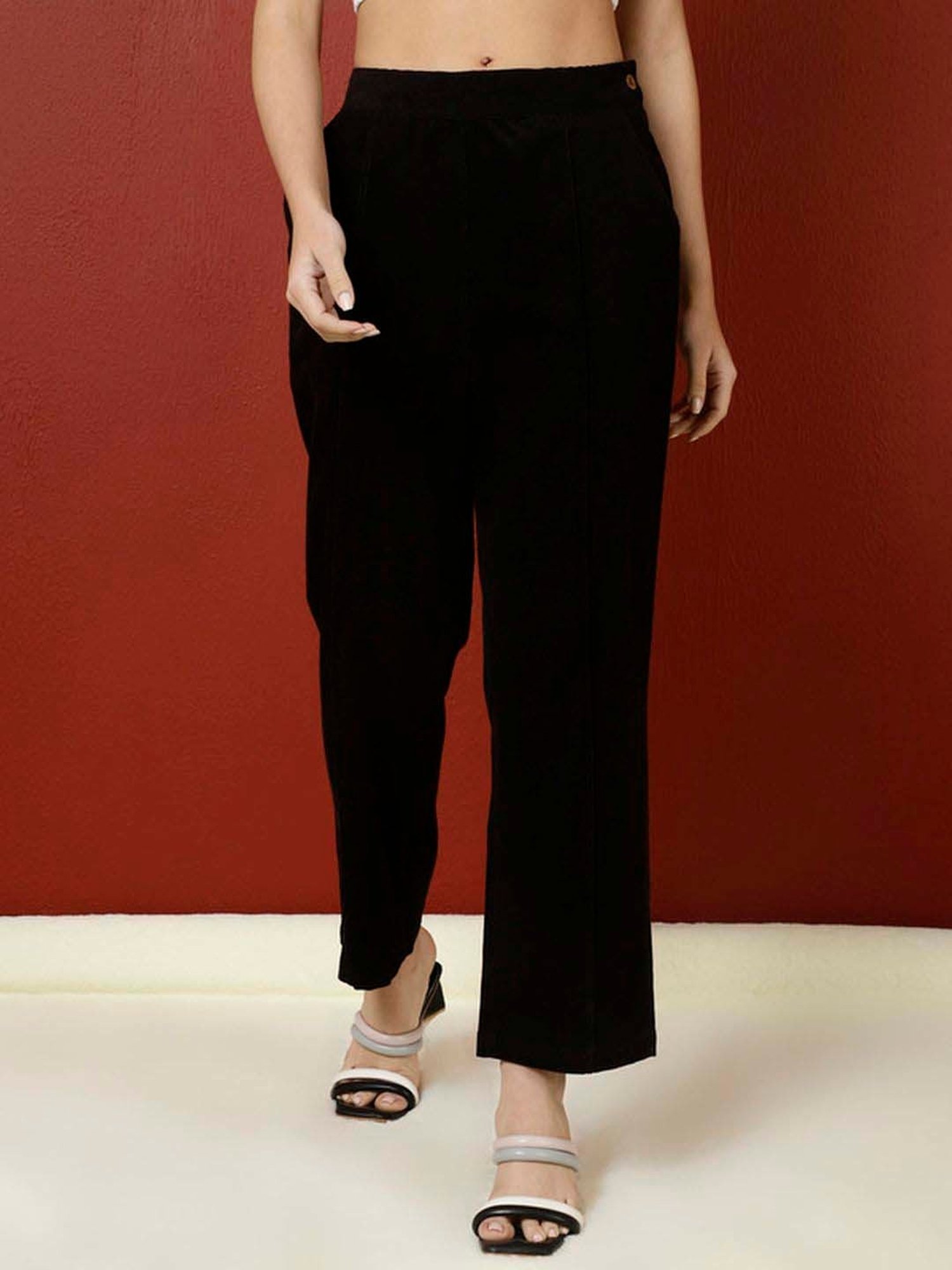 Jaipur Kurti Black Plain Pants